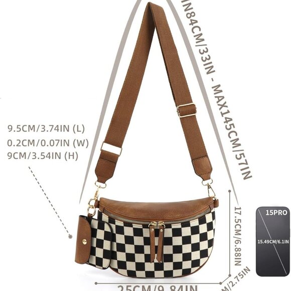 Checkerboard Purses for Women PU Leather Chest Bag Medium Sized Shoulder Bag Pla - Picture 2 of 6